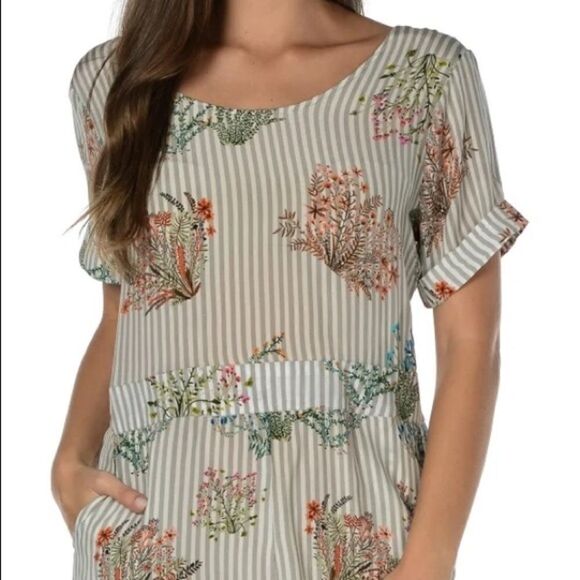 Tolani Silk Floral Striped Henna Romper - Picture 1 of 8